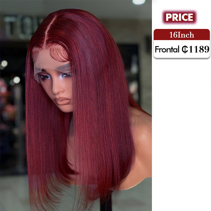 Glueless Frontal/Closure Lace | Burgundy 99J Color | Straight Bob Wig