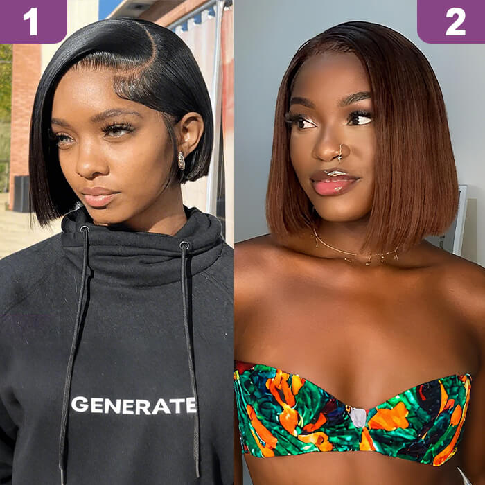 2 Glueless Wigs Set | 8''/10'' Frontal Straight Bob Wig+10'' Closure Brown Straight Bob Wig