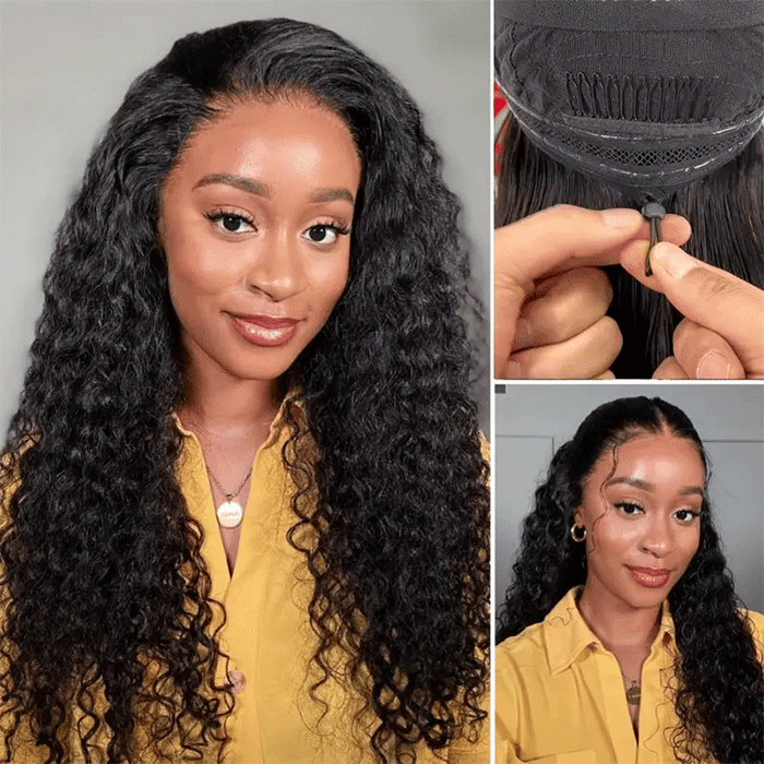 Pull Go Water Wave Glueless Wig Natural Black Color Pre-Plucked Hairline & Drawstring