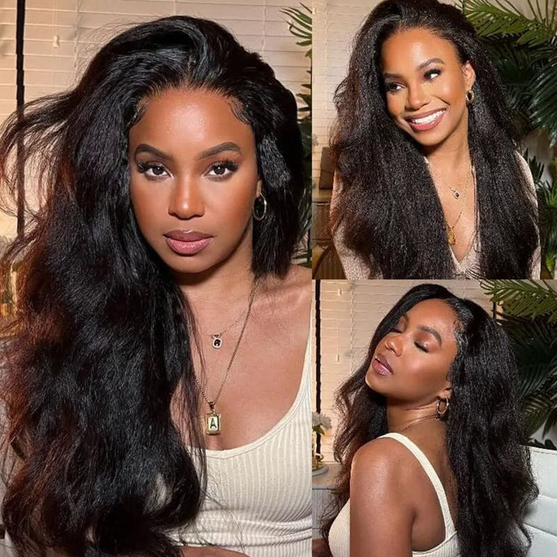 New Pre-Bleached Knots Transparent Lace Yaki Straight Human Hair Glueless Wigs