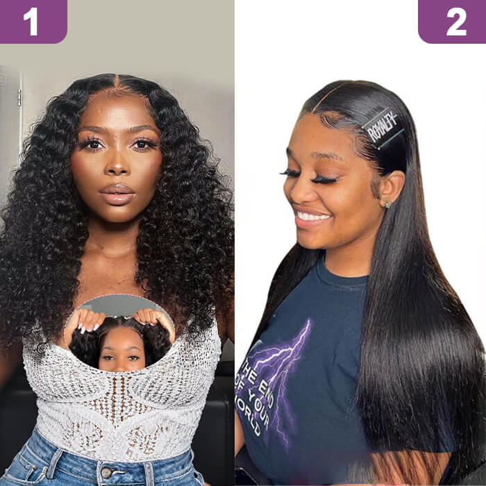 2 Glueless Wigs Set | 22'' Frontal Deep Wave Wig+22''Closure 4x4 Lace Straight Wig
