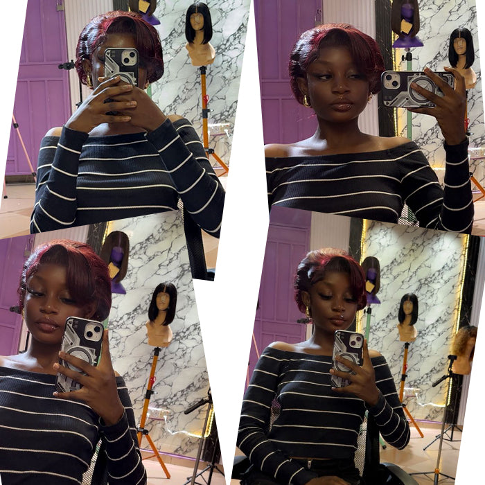 Pre-cut Lace 13x4 Frontal | Straight/Curly | Natural Black/99J Color| Pixie Cut Bob Wig