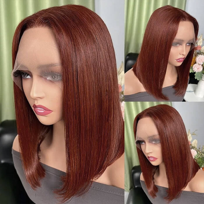 Glueless Frontal/Closure Wig | Reddish Brown #33 Color |Straight Bob Wigs(8''-16'')