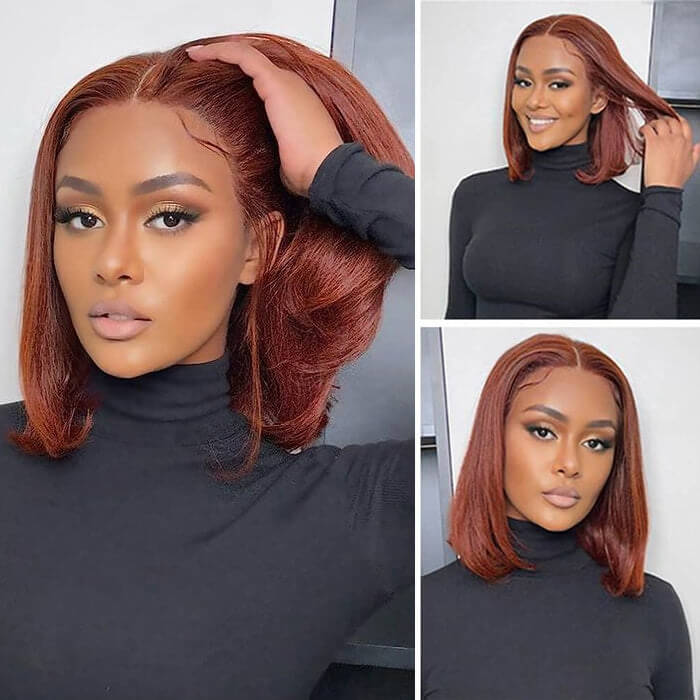 Glueless Frontal/Closure Wig | Reddish Brown #33 Color |Straight Bob Wigs(8''-12'')