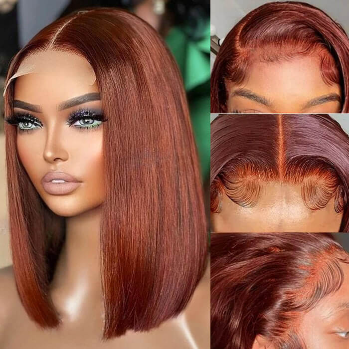 Glueless Frontal/Closure Wig | Reddish Brown #33 Color |Straight Bob Wigs(8''-12'')