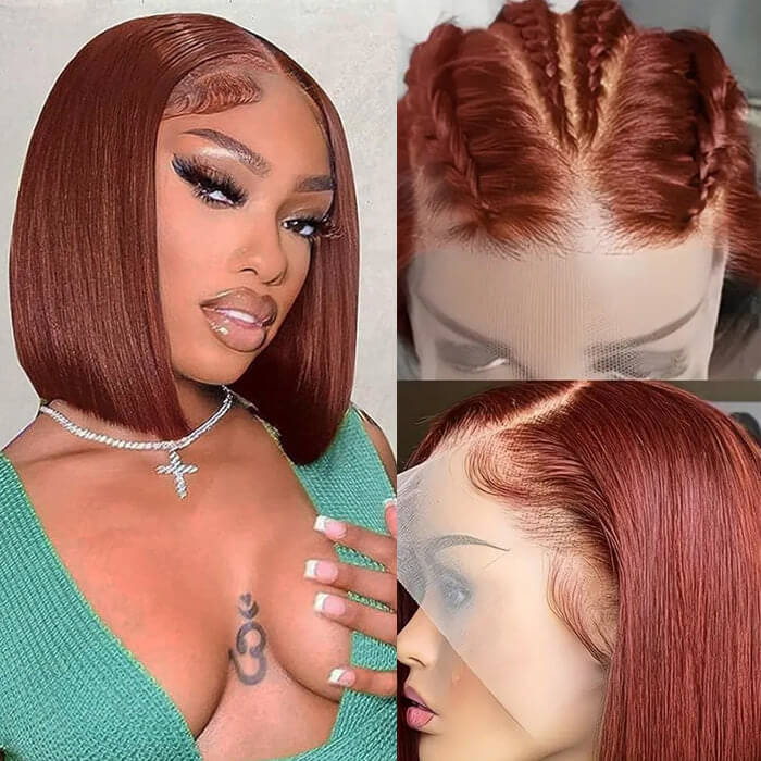 Glueless Frontal/Closure Wig | Reddish Brown #33 Color |Straight Bob Wigs(8''-12'')