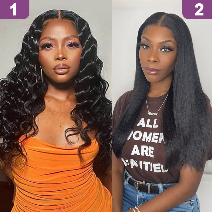 2 Glueless Wigs Set | 22'' Frontal Loose Wave Wig+22'' 4x4 Lace Closure Straight Wig
