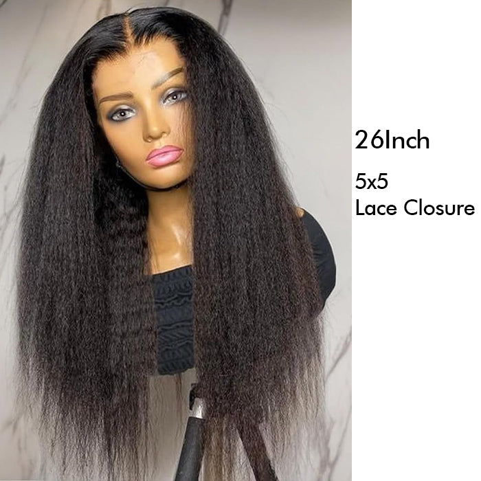Real Show | Yaki Straight Wig | Drawstring Pull Go | Closure Transparent Lace Glueless Wig (12-32'')