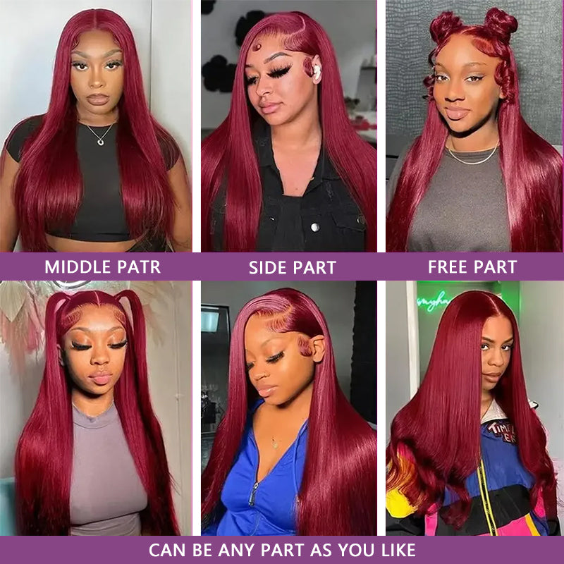 99J Burgundy 13x4/4x4 Lace Front Glueless Wig Straight Wigs Virgin Hair