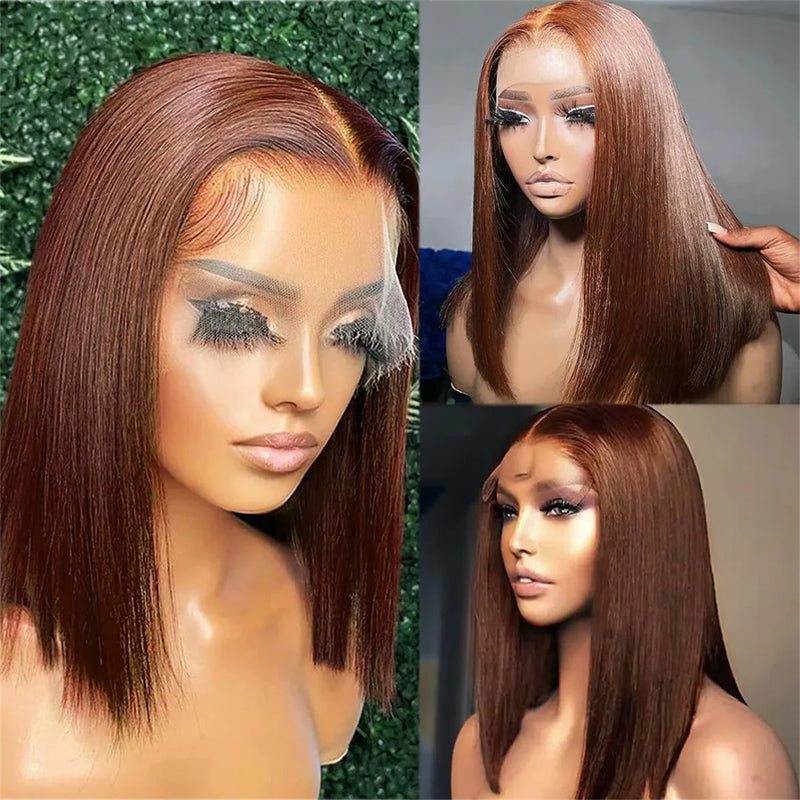 Pre-cut Lace Frontal/Closure | Brown #4 Wig | Straight Bob Wig