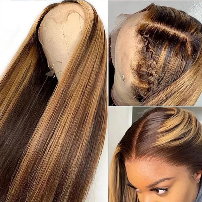 Real Show |Straight Wig | Highlight P4/27 Color | Frontal/Closure Transparent Lace Glueless (16-32'')