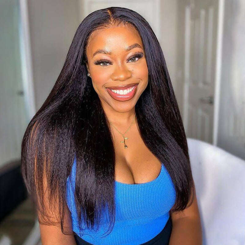 New Pre-Bleached Knots HD Lace Yaki Straight Human Hair Glueless Wigs