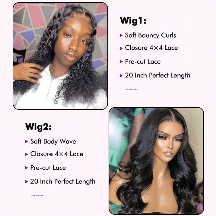 2Wigs=₵1999 | 20'' Curly Wig+20'' Body Wave Wig