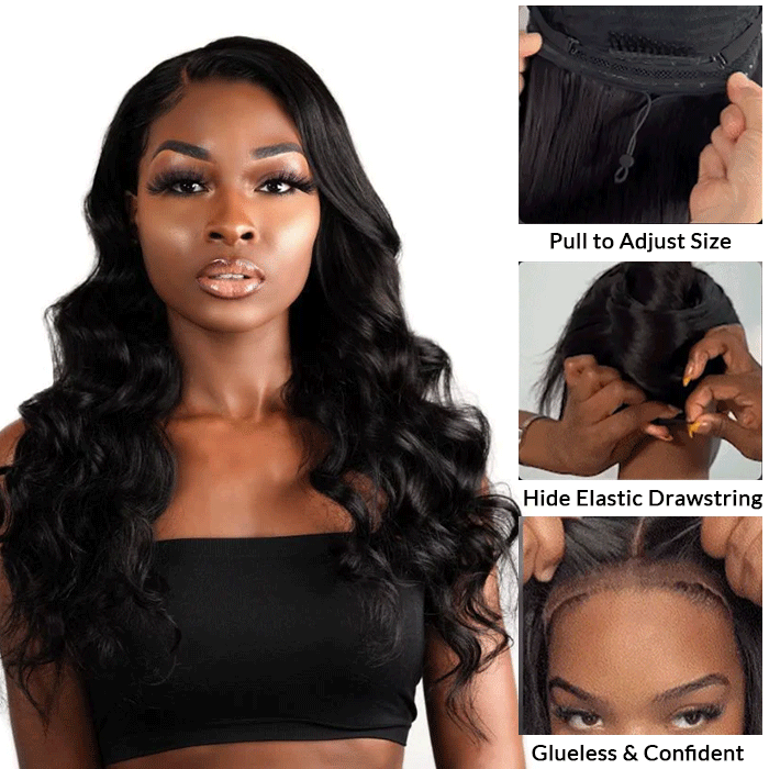 Real Show | Body Wave Wig | Drawstring Pull Go |Closure HD Lace Glueless Wig (12-32'')