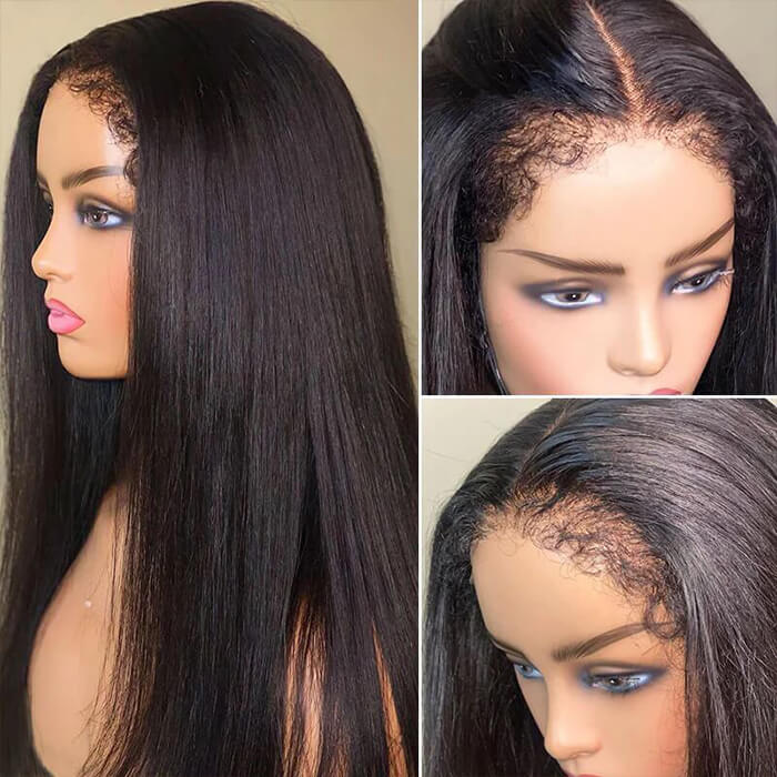 4C Edges Hairline Wigs Curly Baby Hair 13x4 Transparent Lace Front Human Hair Wigs Straight Hair Wigs