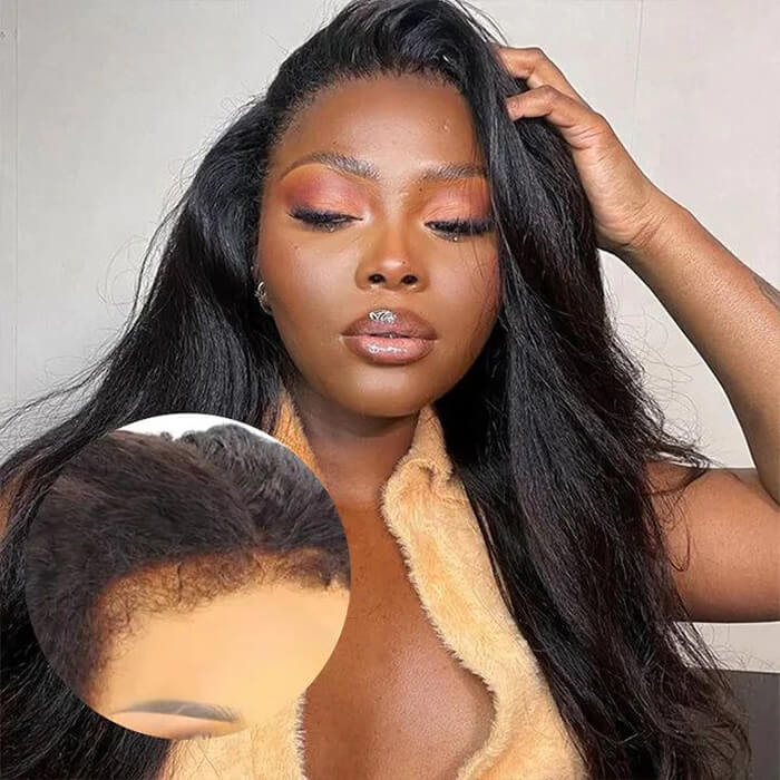 4C Edges Hairline Wigs Curly Baby Hair 13x4 Transparent Lace Front Human Hair Wigs Straight Hair Wigs