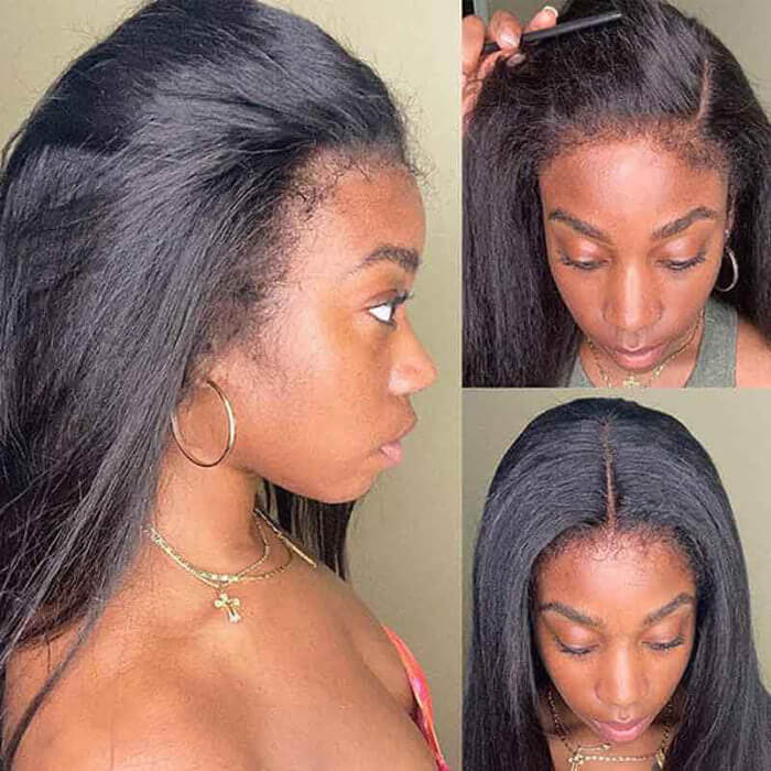 4C Edges Hairline Wigs Curly Baby Hair 13x4 Transparent Lace Front Human Hair Wigs Straight Hair Wigs