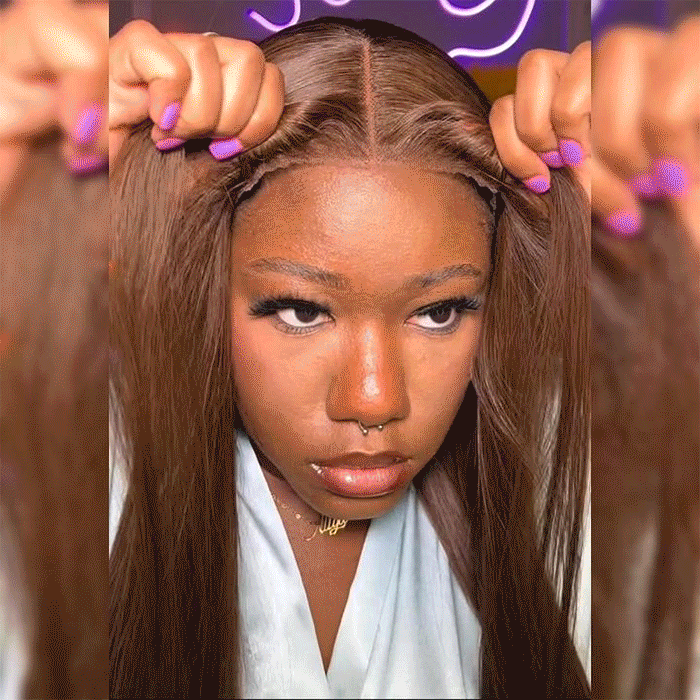 [18''=₵999] Brown Color Straight HD Invisible 4x4 Glueless Closure Wigs 100% Human Hair