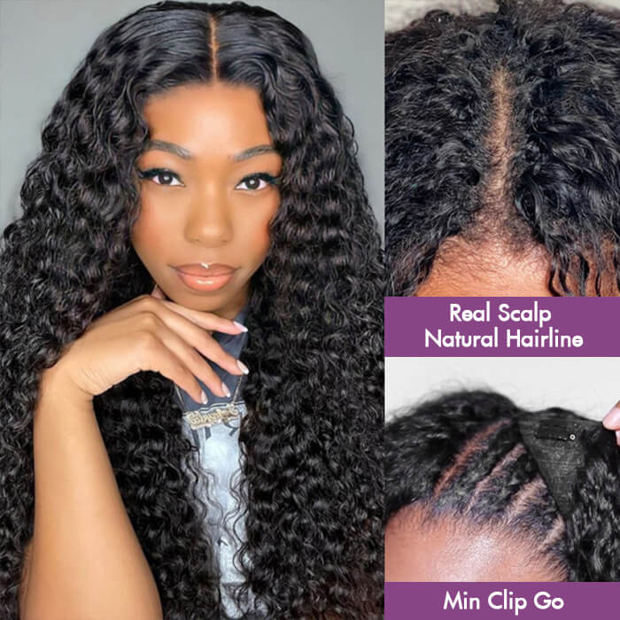 Beginner Friendly Deep Wave V Part Gluless Wigs 100% Human Hair Wig