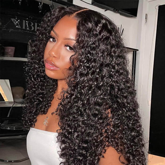 Beginner Friendly Water Wave V Part Gluless Wigs 100% Human Hair