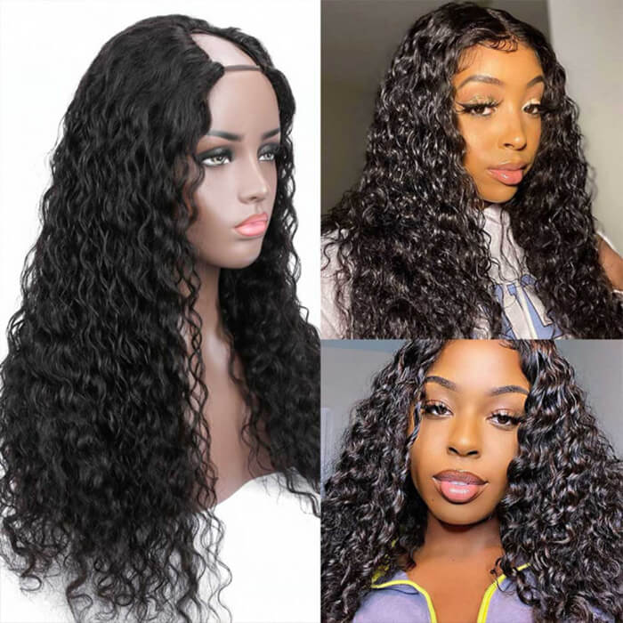 Beginner Friendly Water Wave U Part Gluless Wigs 100% Human Hair Wig