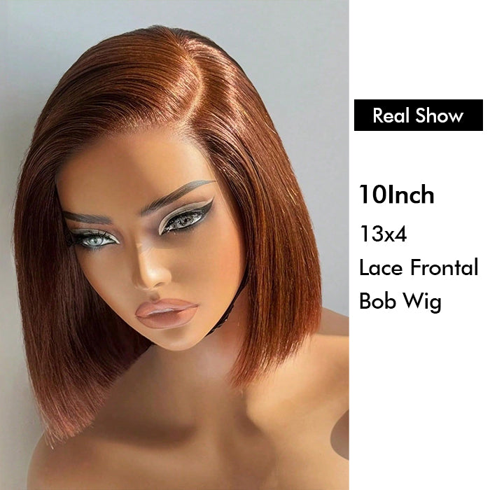 Pre-cut Lace Frontal/Closure | Brown #4 Wig | Straight Bob Wig