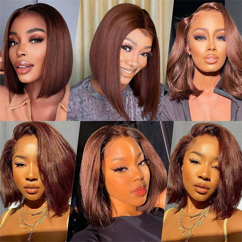 Pre-cut Lace Frontal/Closure | Brown #4 Wig | Straight Bob Wig