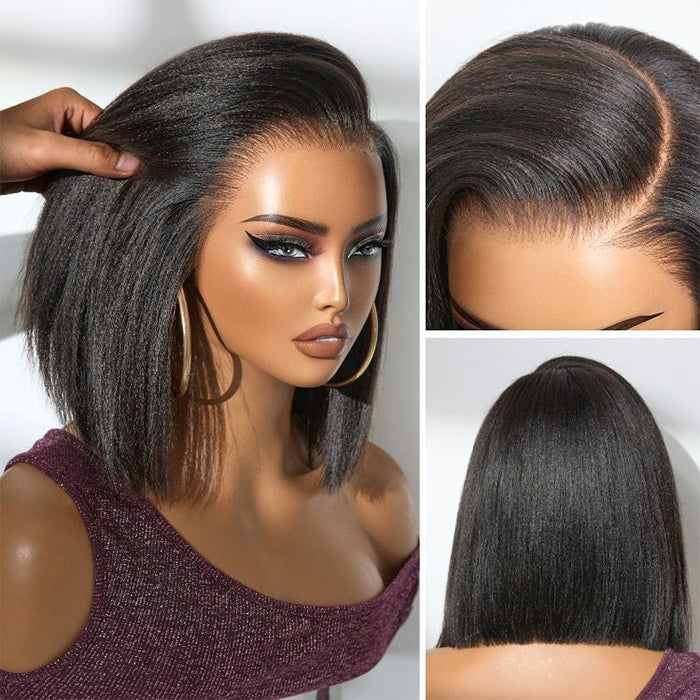 Yaki Straight Glueless Bob Wig Pre-Cut Lace Bleached Knots Put On & Go
