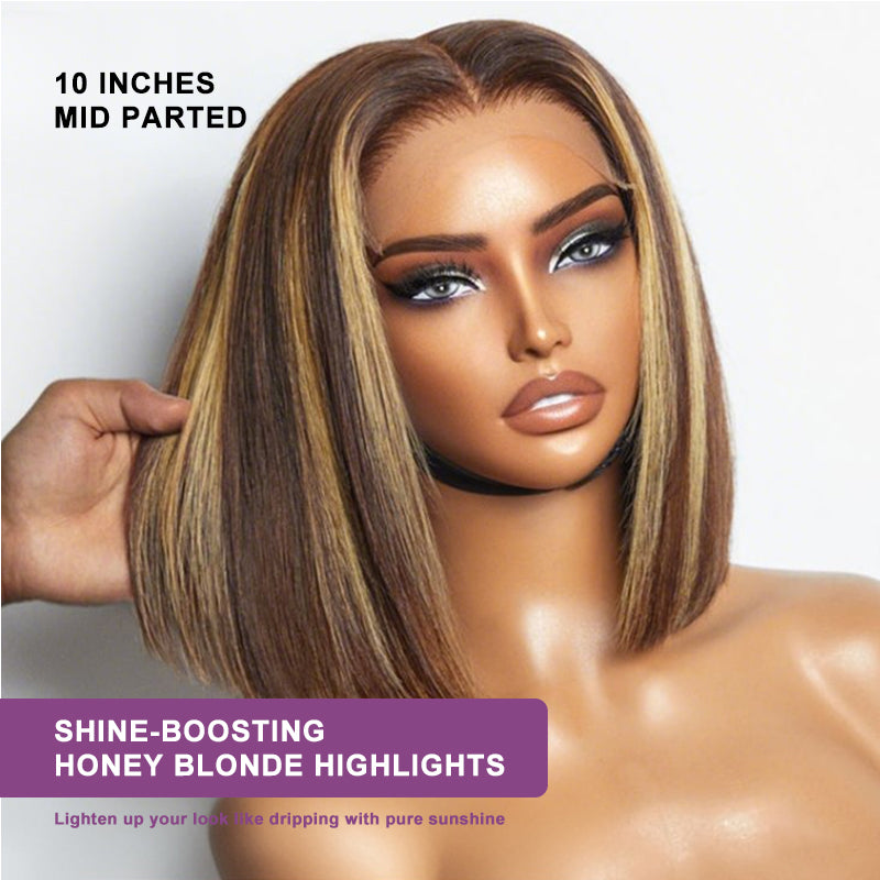 P4/27 Honey Blonde Highlight Color | Straight Bob Wig | Glueless Closure Lace Wig