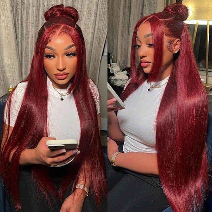99J Burgundy 13x4/4x4 Lace Front Glueless Wig Straight Wigs Virgin Hair