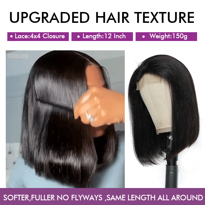 [12''=₵699] Silky Blunt Cut Shoulder Length Glueless 4x4 Closure Bob Wig