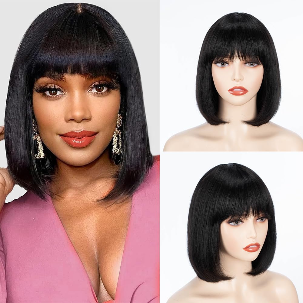 Glueless Machine Made Wig |Straight Bob Wig With Bangs(10''-14'')
