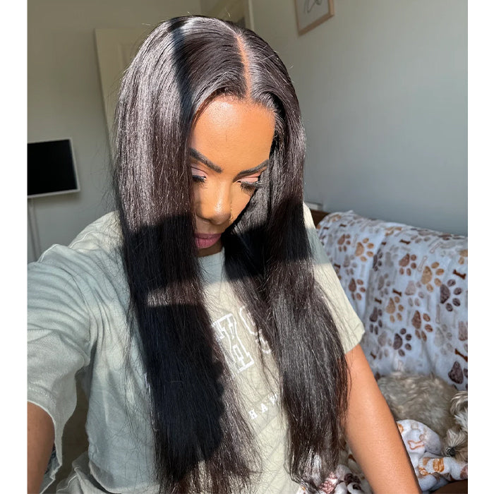 [18''=₵999]Straight Wig For Beginners Glueless Closure/ Frontal Pre Plucked Brazilian Virgin Hair Wigs