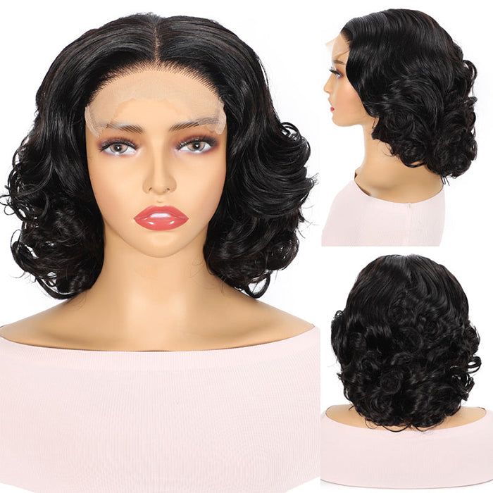 Real Show | 14'' Ocean Wave Bouncy Bob Wig | Frontal/Closure  Transparent Lace Or Glueless