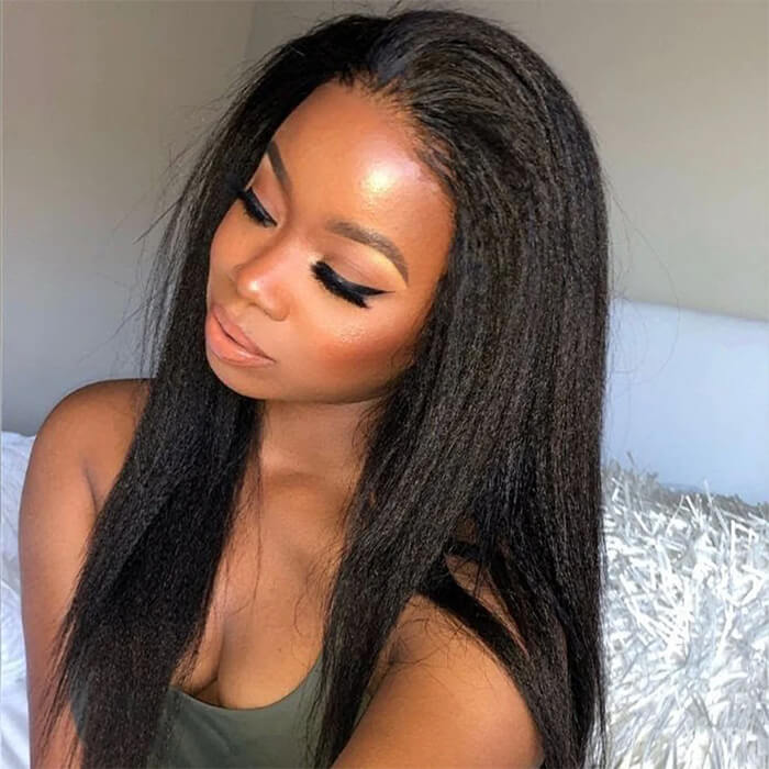 Wear And Go Yaki Straight Wig Transparent Glueless Human Hair Pre Cut Lace Wig