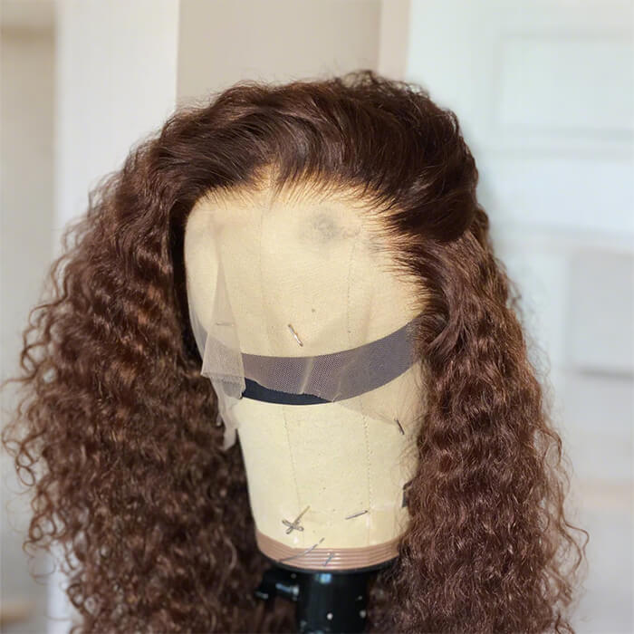 Suqu Hair #4 Dark Brown Glueless Wig Curly Lace Front Wigs Pre-plucked Human Hair