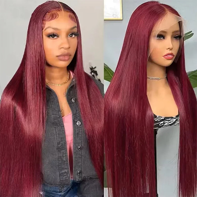 99J Burgundy 13x4/4x4 Lace Front Glueless Wig Straight Wigs Virgin Hair