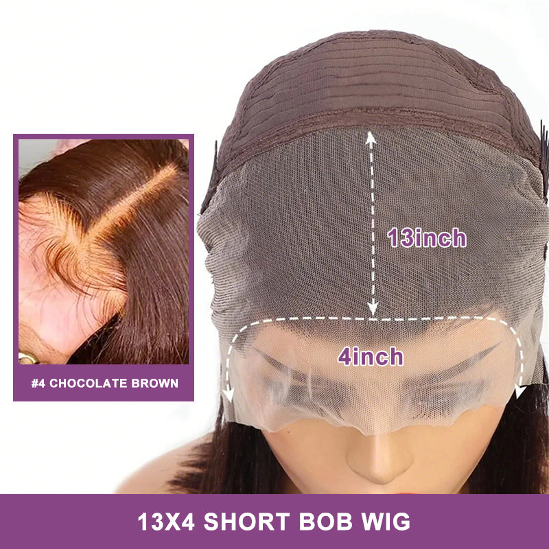 Pre-cut Lace Frontal/Closure | Brown #4 Wig | Straight Bob Wig