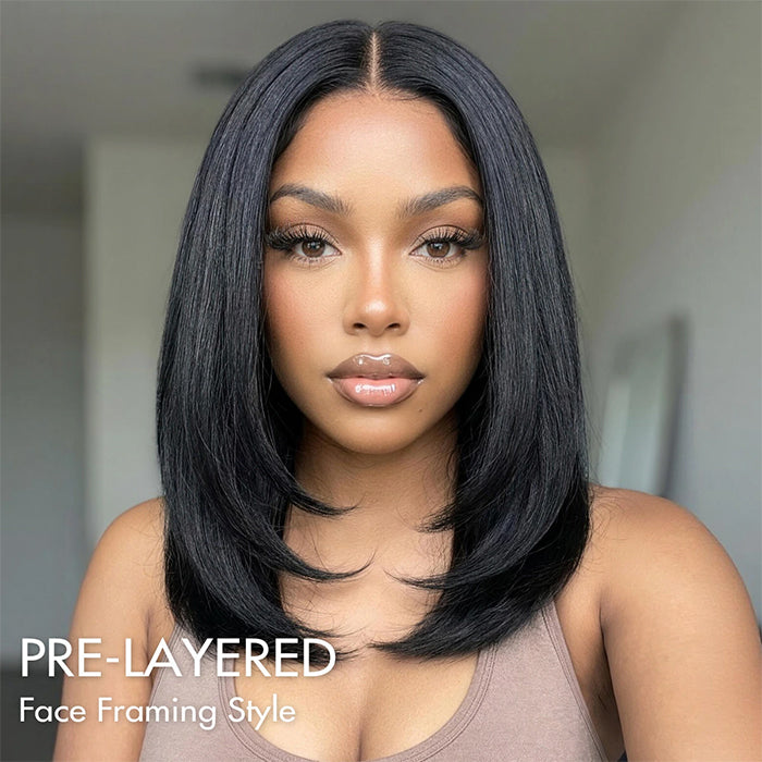 Yaki Straight Glueless Bob Wig Pre-Cut Lace Bleached Knots Put On & Go