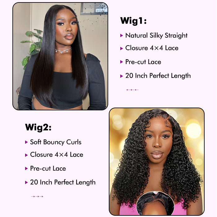 2Wigs=₵1999 | 20'' Straight Wig+20'' Bouncy Curly Wigs