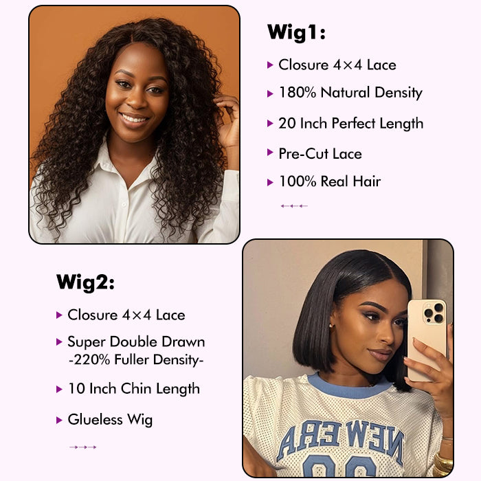 2Wigs=₵1599 | 20'' Curly Wig+10'' SDD Bob Wig