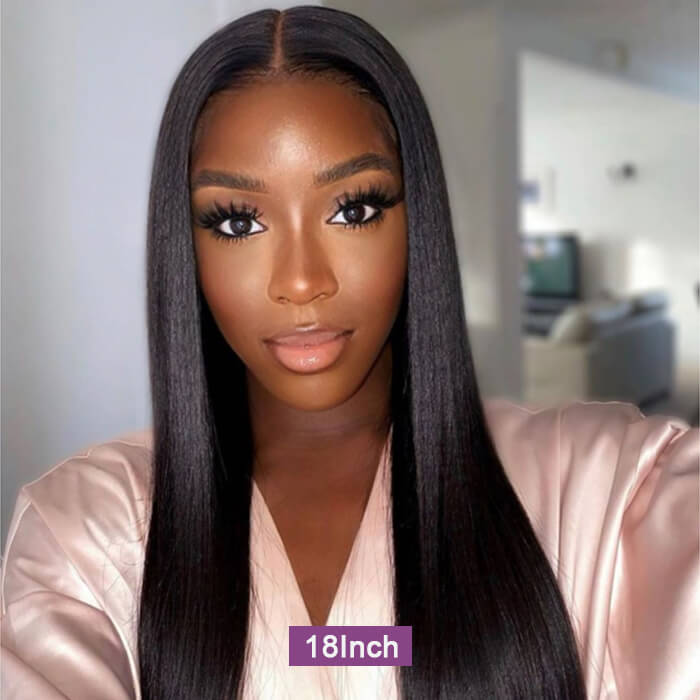 [18''=₵1189] 4x4 Glueless Closure/Frontal Wig Pre-Cut HD Lace Yaki Straight Human Hair Wigs