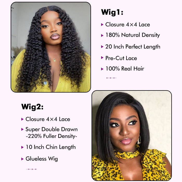 2Wigs=₵1599 | 20'' Deep Wave Wig+10'' SDD Bob Wig