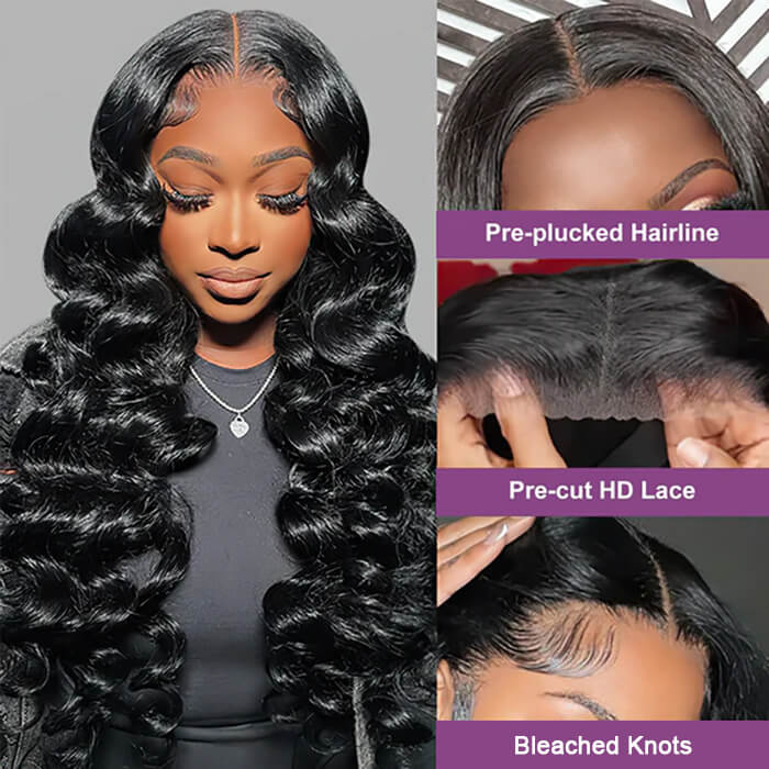 Bouncy Loose Wave 13x4 Transparent Pre-cut Glueless Human Hair Wigs