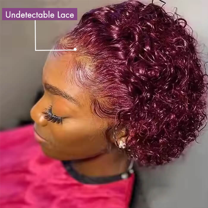 Real Show | Pixie Curly Wig | 99J Red Wig | Frontal HD Lace  (8'')