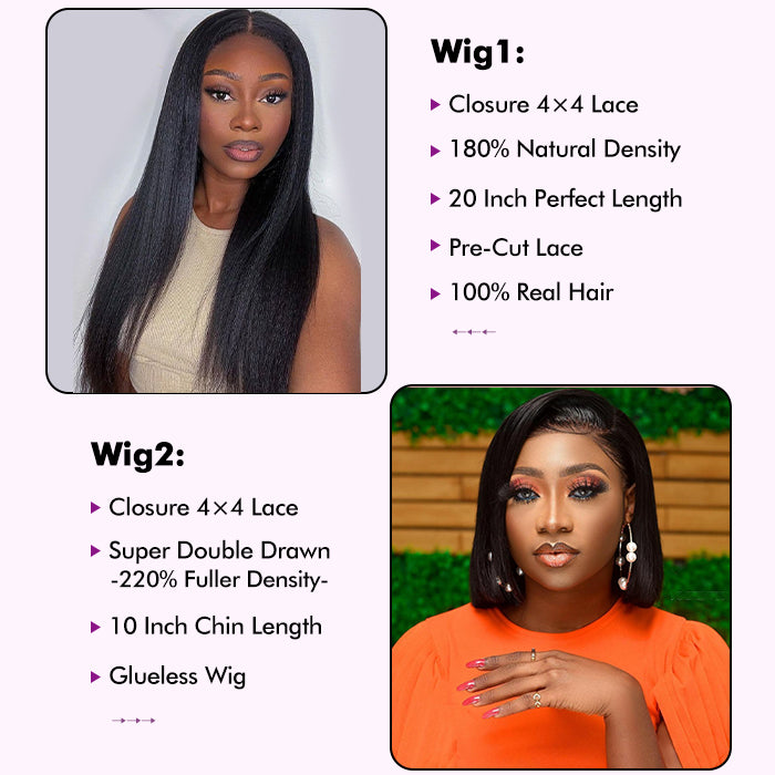 2Wigs=₵1599 | 20''Yaki Straight Wig+10'' SDD Bob Wig
