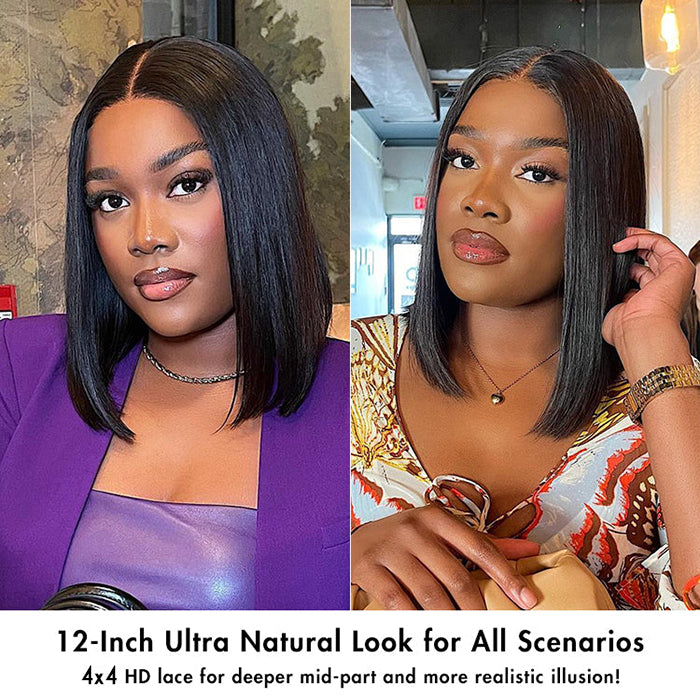 [12''=₵699] Silky Blunt Cut Shoulder Length Glueless 4x4 Closure Bob Wig