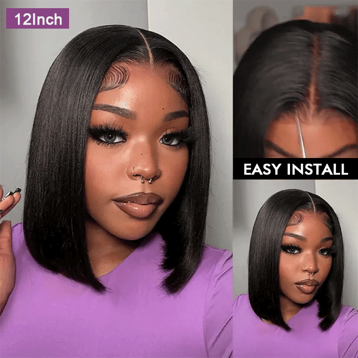 [12''=₵699] Silky Blunt Cut Shoulder Length Glueless 4x4 Closure Bob Wig