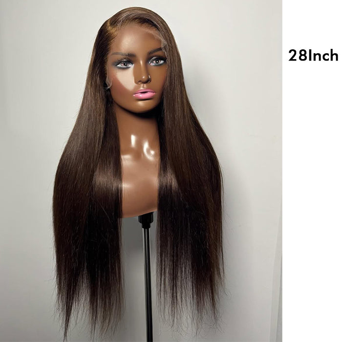 Real Show | Straight Wig | #4 Brown Color |Frontal/Closure Transparent Lace Glueless Wig(16-32'')
