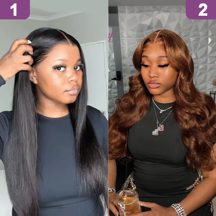 2 Glueless Wigs Set | 20'' Frontal Straight Wig+24'' Closure 4x4 Lace Brown Body Wave Wig